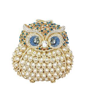 1263 Multi Gold Mini Owl Party Crystal Clutch Purses Dressy,Animal Evening